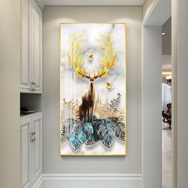 轻奢玄关装饰画竖版现代简约走廊挂画抽 jc31(金色边框) 40*80cm晶瓷画(晶瓷工艺+金属框)统一发金色边框(需换高清大图