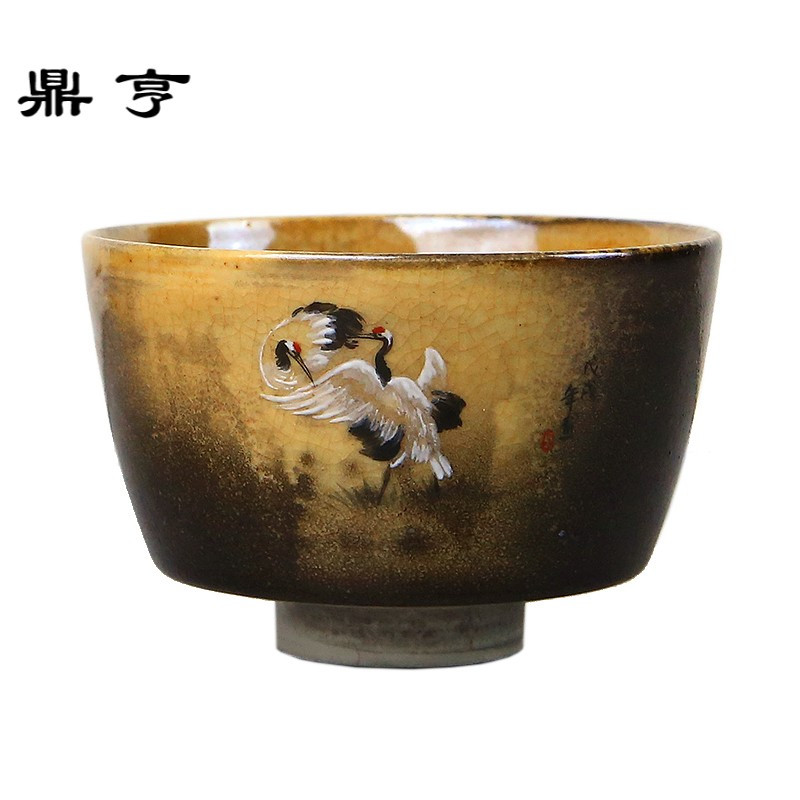 鼎亨 景德镇仙鹤柴烧主人杯 落灰开片窑变品茗杯纯手工手绘茶杯