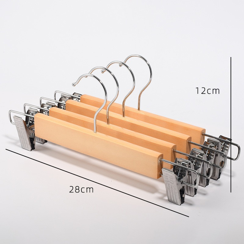 华普思艺酒店木质衣架加粗款家用无痕防滑木头裤架衣服撑子复古实木晾衣架女款实木裤架本色28cm