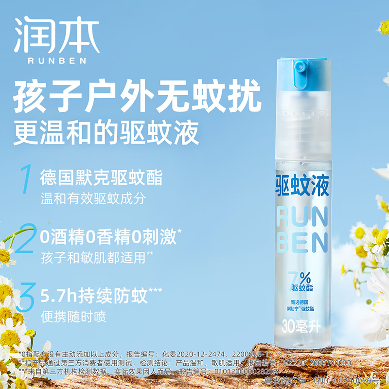 润本(RUNBEN)儿童驱蚊液驱蚊喷雾110ml驱蚊驱蚊水,防蚊水花露水20% 派卡瑞丁有香高清大图