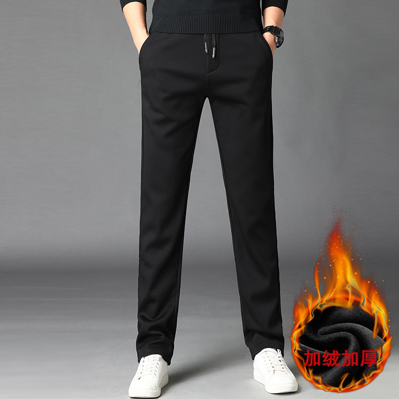休闲卫裤男抽绳松紧腰春秋季直筒宽松运动长裤子青年韩版男裤潮 黑色（加绒款） 38