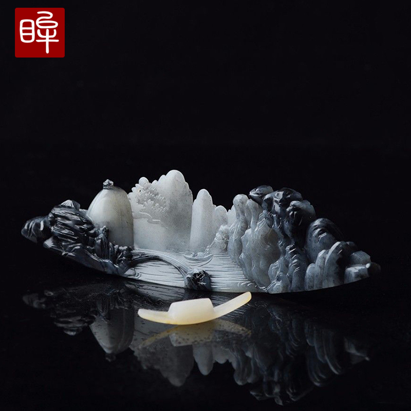 印象眸和田玉摆件逍遥山水间青花籽料摆件孤品玉雕大师谭新月工作室