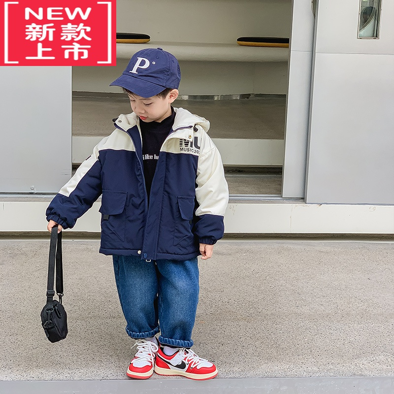 可莉允儿童棉服男童棉衣宝宝夹棉加绒加厚外套秋冬季新款男孩洋气冲锋衣
