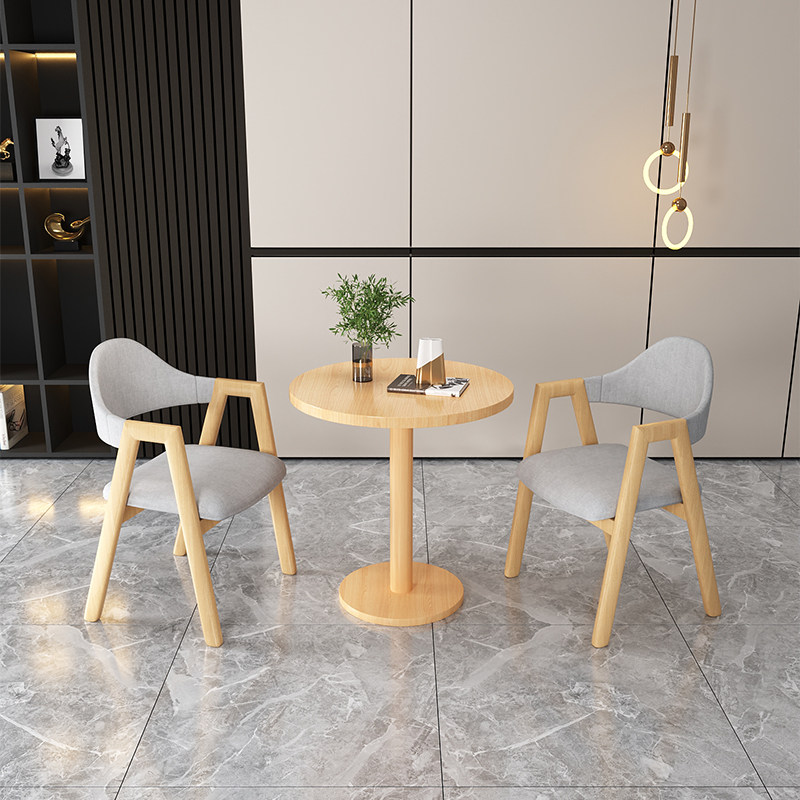 绵冠MIANGUAN小圆桌洽谈桌休息区会客接待桌椅组合家用公寓小餐桌奶茶商用桌子 原木色一桌二椅