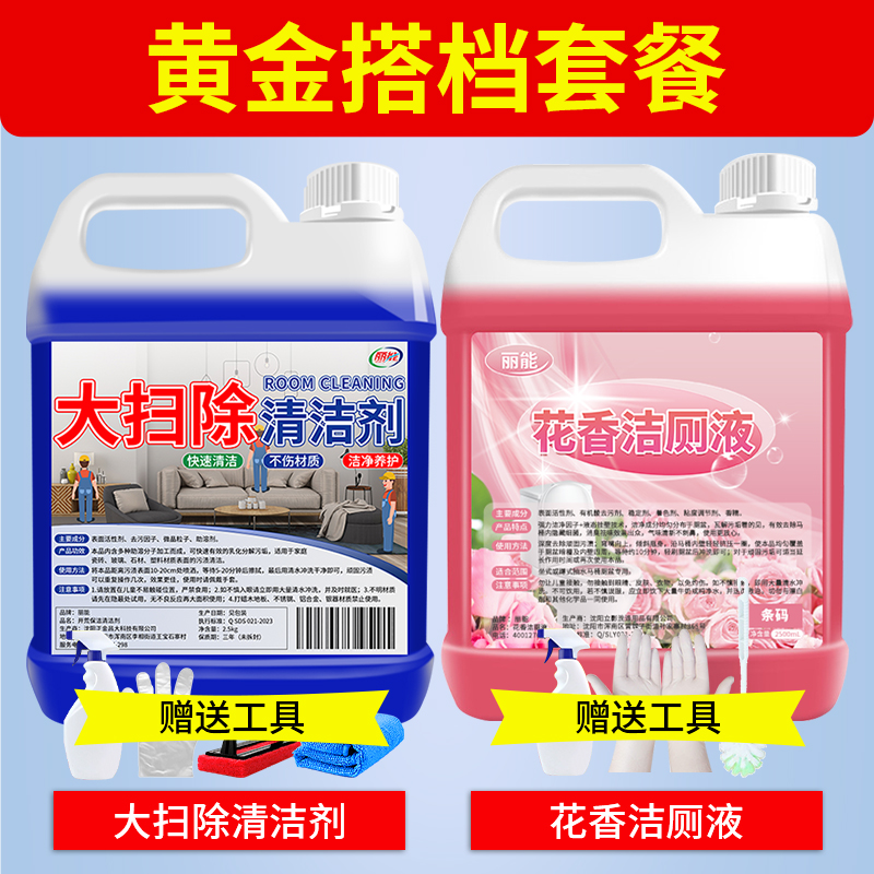 【补贴10%】大扫除清洁神器家政保洁专用清洁剂多功能家用打扫卫生清洗剂水垢 组合装【大扫除清洁剂+花香洁厕剂】
