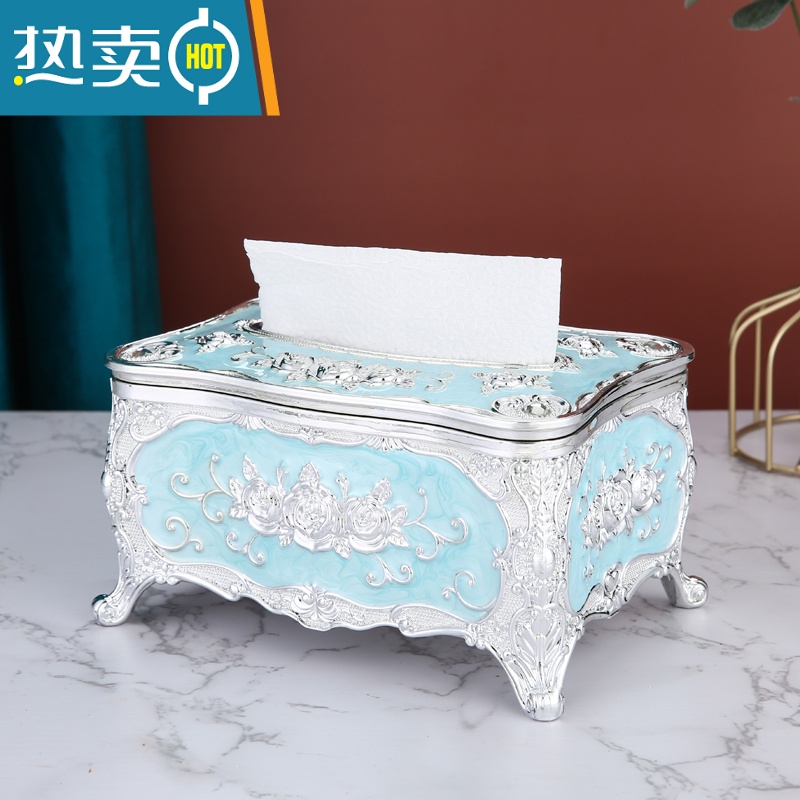 敬平欧式纸巾盒家用客厅茶几抽纸盒创意轻奢KTV纸抽盒餐厅美式ins摆件 银白牙签筒(时尚)高清大图