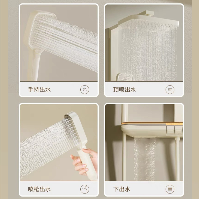 送安装汉德斯科淋浴花洒套装恒温沐浴器贴墙安装带腰喷圆形高端全铜瀑布空气增压钢琴按键家用浴室淋雨喷头调温大置物WBS9高清大图