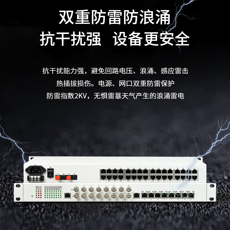 博扬 综合业务电话光端机 8路E1+16路电话+8路百兆以太网物理隔离 单纤20km 机架式 1对价