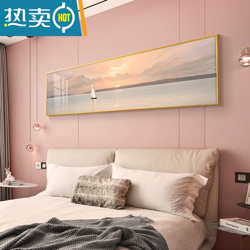 敬平现代简约卧室装饰画主卧温馨床头挂画大气海景横幅壁画抽象客厅画装饰画高清大图
