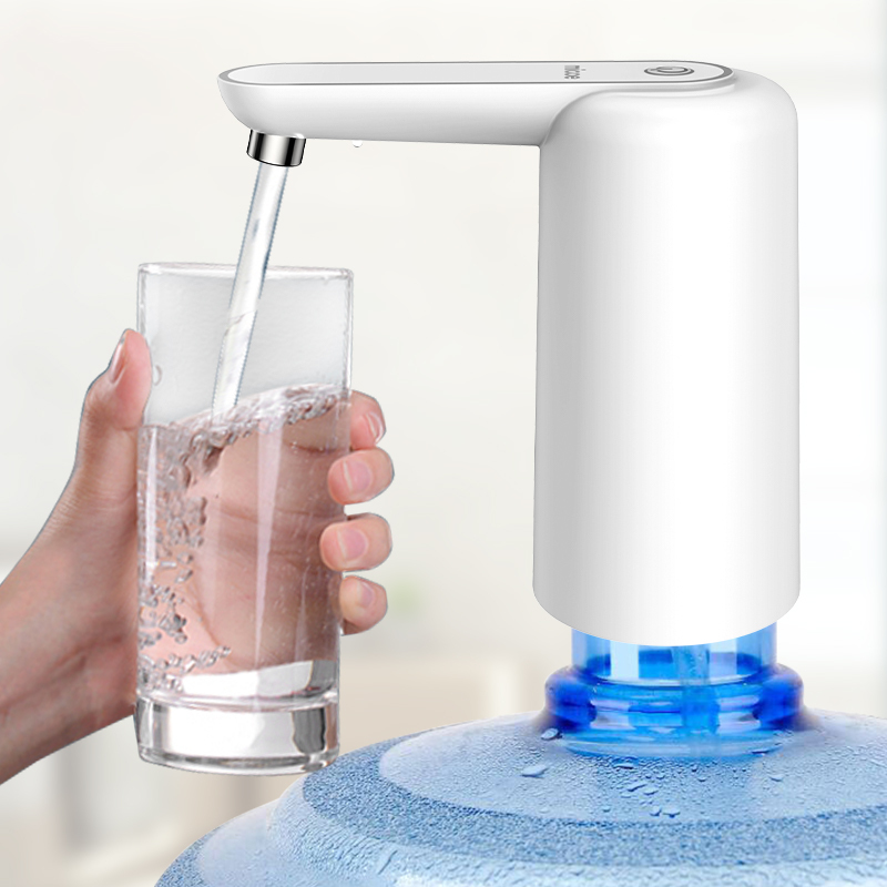 四季沐歌电动桶装水抽水器手压式家用大桶纯净饮用水抽水机小型出水口旁带夜光灯白色