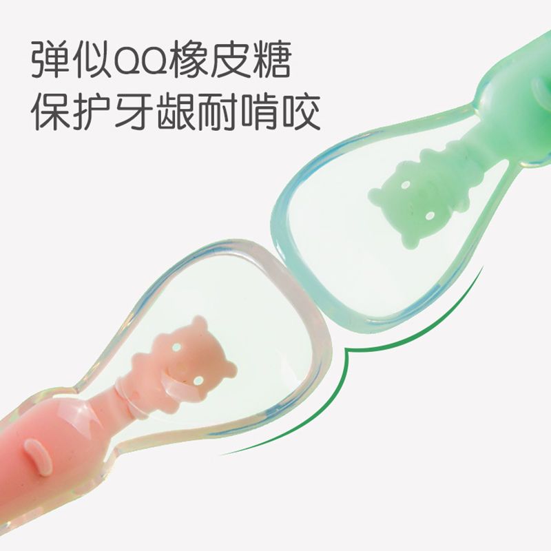 新生婴儿勺子宝宝硅胶软勺儿童餐具学吃饭训练勺喂水辅食小勺软头 樱花粉 硅胶软勺大勺1支(1岁以上使用)