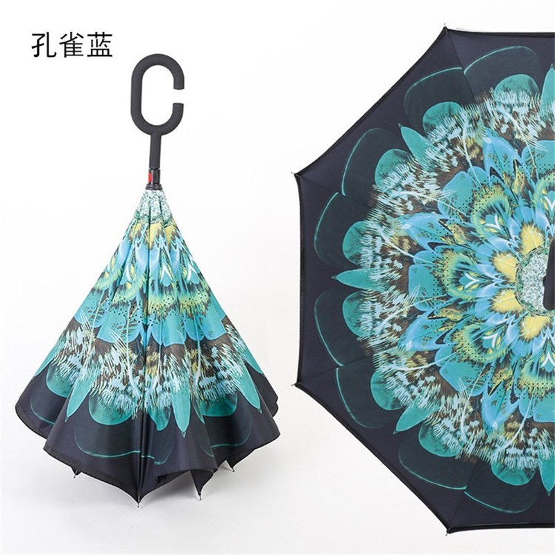迈古(MG)[手动款孔雀蓝]车载雨伞遮阳伞汽车长柄自动反向伞双层免持折叠直柄男女双人伞