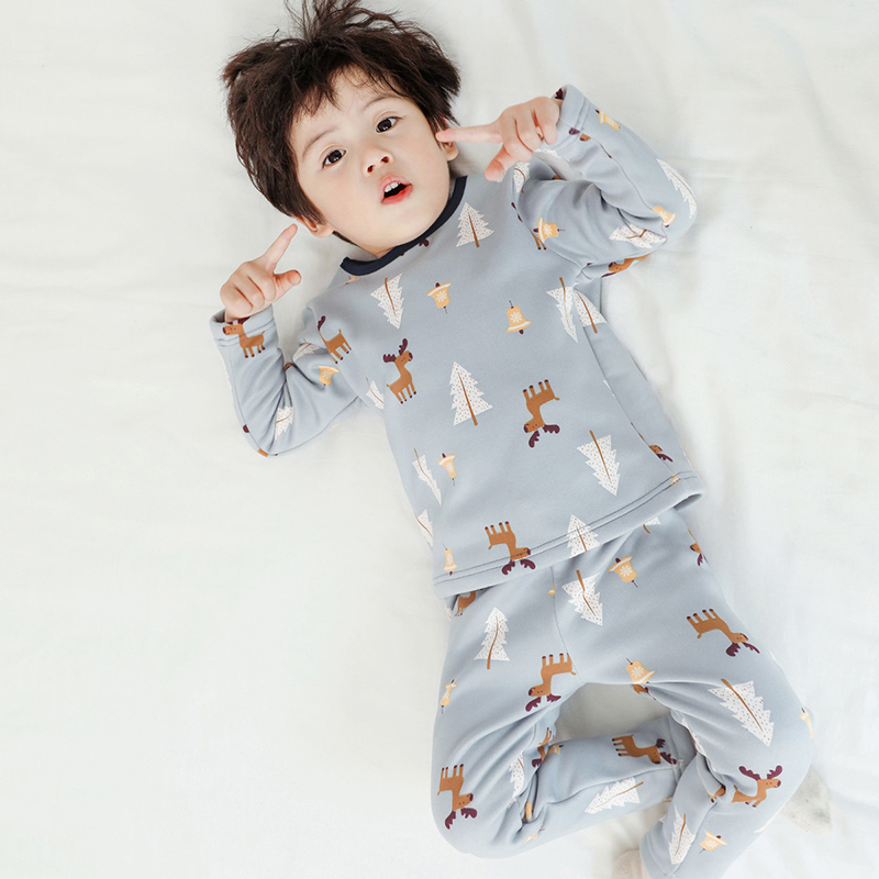 南极人婴儿秋冬加绒加厚保暖衣服宝宝内衣纯棉儿童幼儿秋衣套装男童睡衣