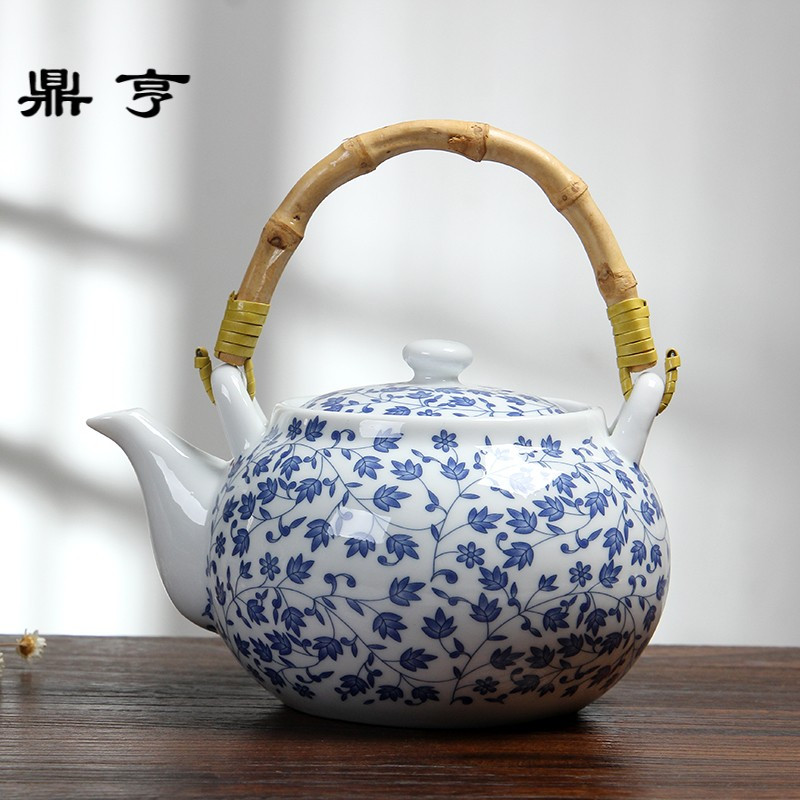 鼎亨景德镇青花瓷大茶壶家用陶瓷泡茶壶1000毫升高白瓷茶壶饭店单