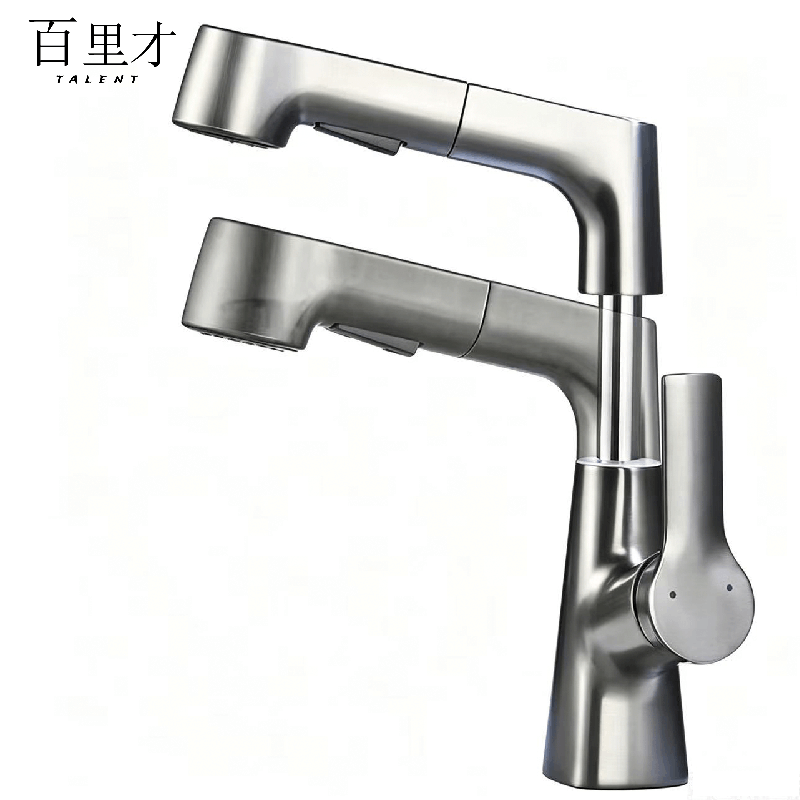 百里才 枪灰抽拉升降冷热混合水龙头 通用型 个图片