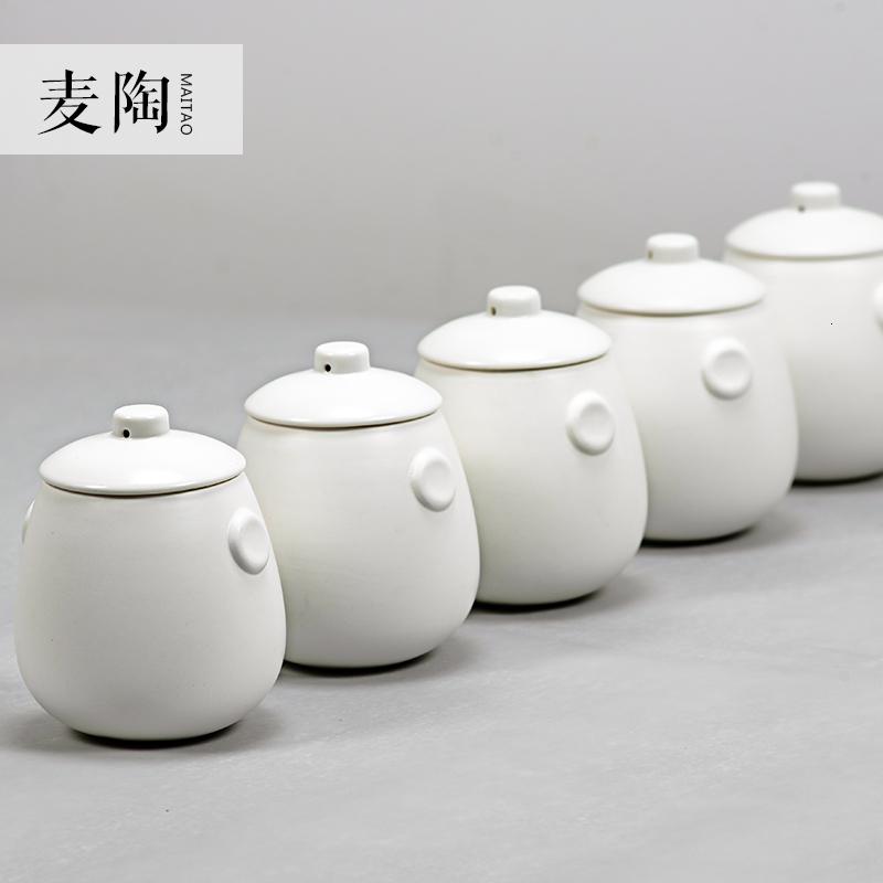 美帮汇陶瓷茶叶罐定窑亚光储物罐密封醒茶罐 普洱茶叶包装袋茶叶罐高清大图