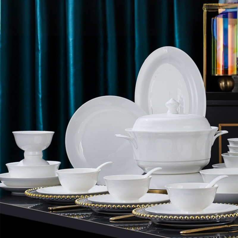 康夫贝骨瓷餐具套装碗碟套装家用陶瓷餐具套装碗盘碟餐具礼盒装乔迁送礼纯白6人食38头套装高清大图