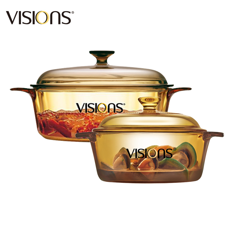 康宁（VISIONS）经典透明汤锅3.25L晶彩锅+晶典透明锅2L 套装锅 透明奶锅