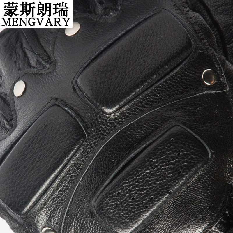 蒙斯朗瑞 皮手套男士户外运动骑行手套露指军迷战术半指手套男羊皮铆钉摩托车手套高清大图