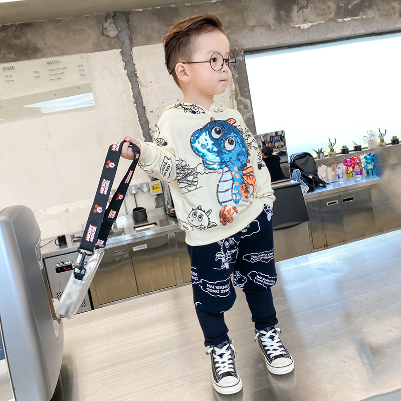 七色王国童装男童春装套装网红2021新款洋气儿童恐龙衣服3岁7男宝宝
