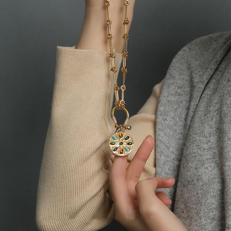 apmmonaco彩石吊牌项链罗马风精致设计感锁骨链气质925银毛衣链ac5817