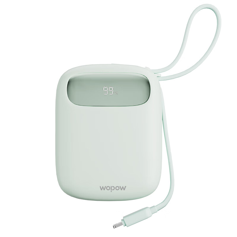 沃品LQ21-10000mAh 小Q自带线快充移动电源 绿色