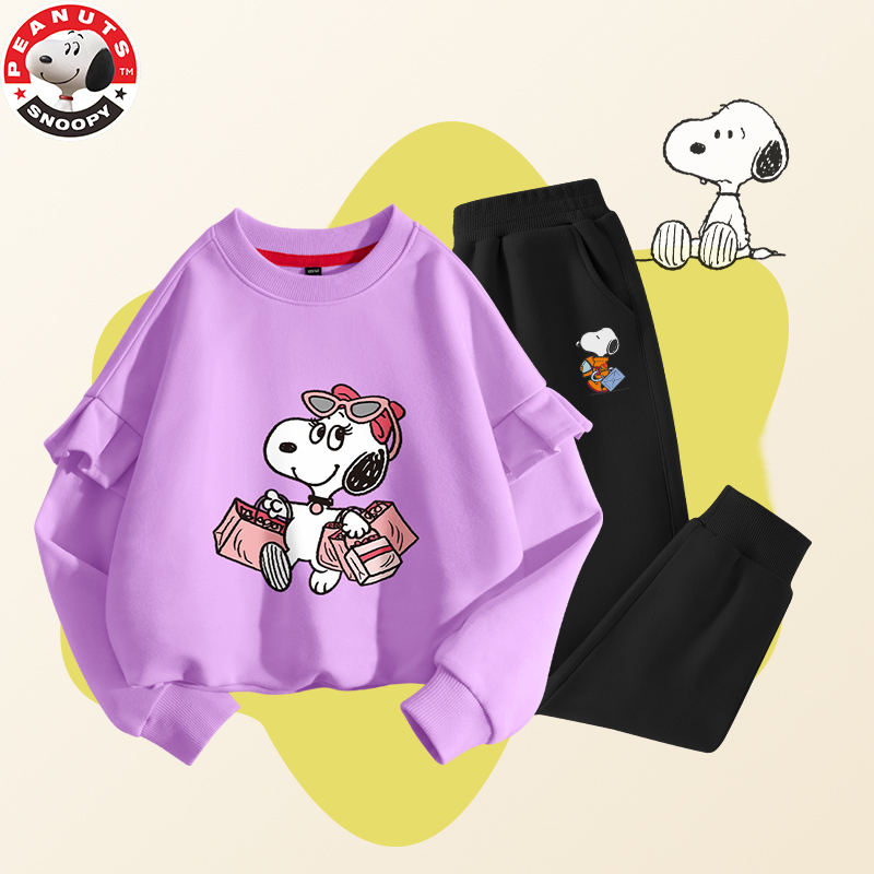 史努比(SNOOPY)童装儿童套头卫衣套装女中大童休闲运动套装TZTYW6B339