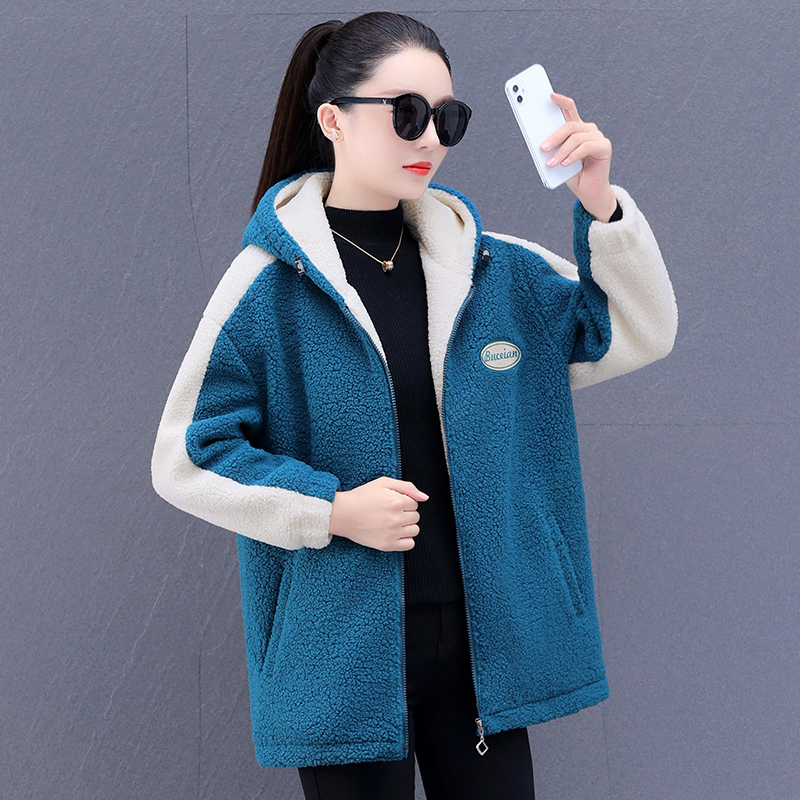 均妮颗粒摇粒绒卫衣外套女秋冬加绒加厚宽松连帽百搭妈妈休闲运动上衣