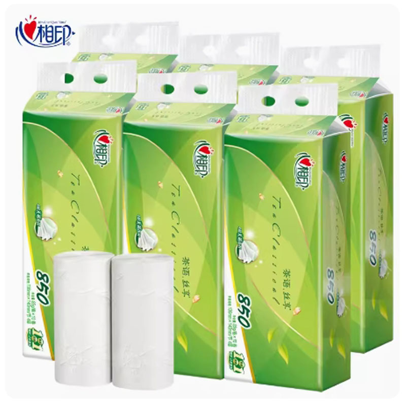 芳美达 心相印无芯卷纸卫生纸巾茶语家用厕纸实惠装擦手纸 4层136*140 850克茶语压花6提装高清大图