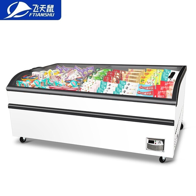 飞天鼠(FTIANSHU) 卧式雪糕柜冰激凌柜全冷冻商用卧式冷柜平岛柜展示柜玻璃门圆弧速冻柜海鲜柜生鲜柜 2米欧岛柜