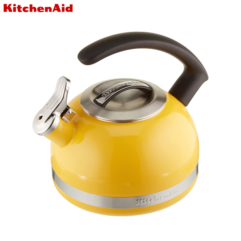 Kitchenaid 珐琅壶老式家用烧水壶鸣笛开水壶燃气电磁炉茶炉通用黄色阳光橙