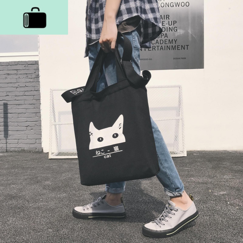男生布袋子帆布手提袋韩版斜跨文艺字母印花布包包有拉链单肩学生NEWLAKE 龙猫有拉链可斜跨高38cm宽35cm