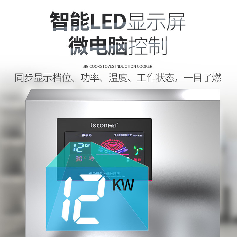 乐创(lecon)商用大锅灶 电磁炉大功率饭店学校食堂电磁大锅灶灶台电炒炉大炒锅 15KW*2 双头双尾