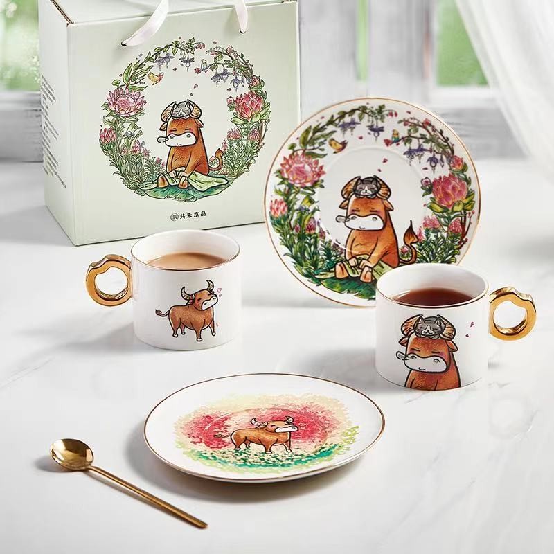 共禾京品春田花花萌趣咖啡杯碟(款式默认随机)