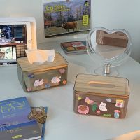 ins可爱卡通diy透明灰色纸巾盒客厅房间抽纸盒餐巾纸收纳盒|2款均发-送8张贴纸