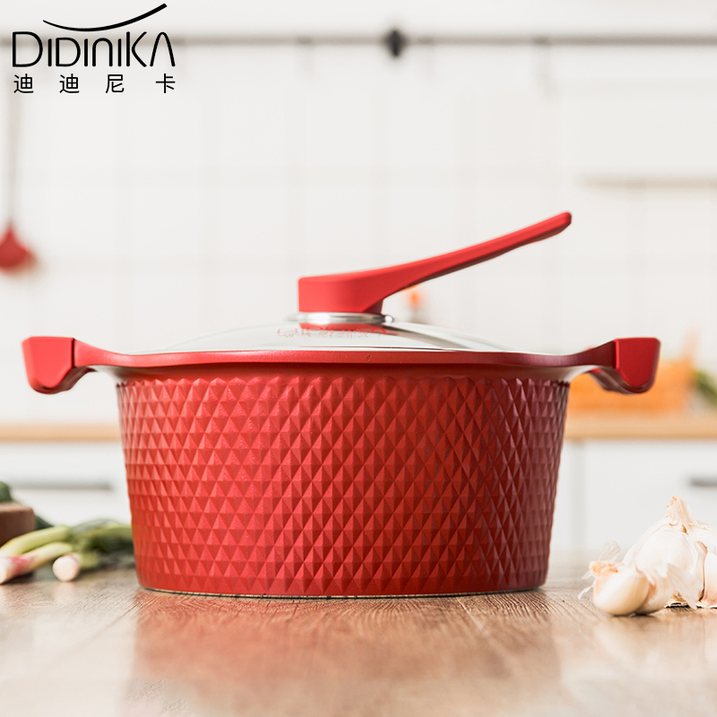 迪迪尼卡(Didinika) 麦饭石汤锅蒸锅两用不粘锅电磁炉燃气灶适用家用炖锅24cm