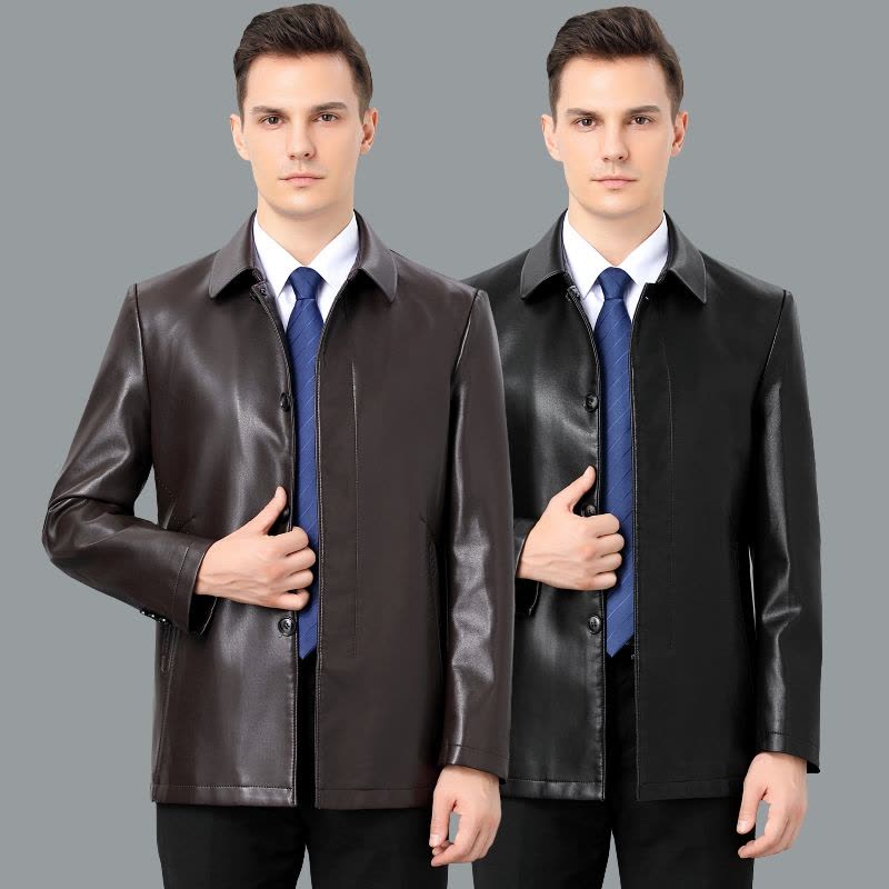 正品春秋装新款海宁山羊皮真皮皮衣男士夹克潮流新款帅气机车皮夹克外套羊皮皮衣男真皮外套潮短款翻领软皮夹克男装大码外套正品图片