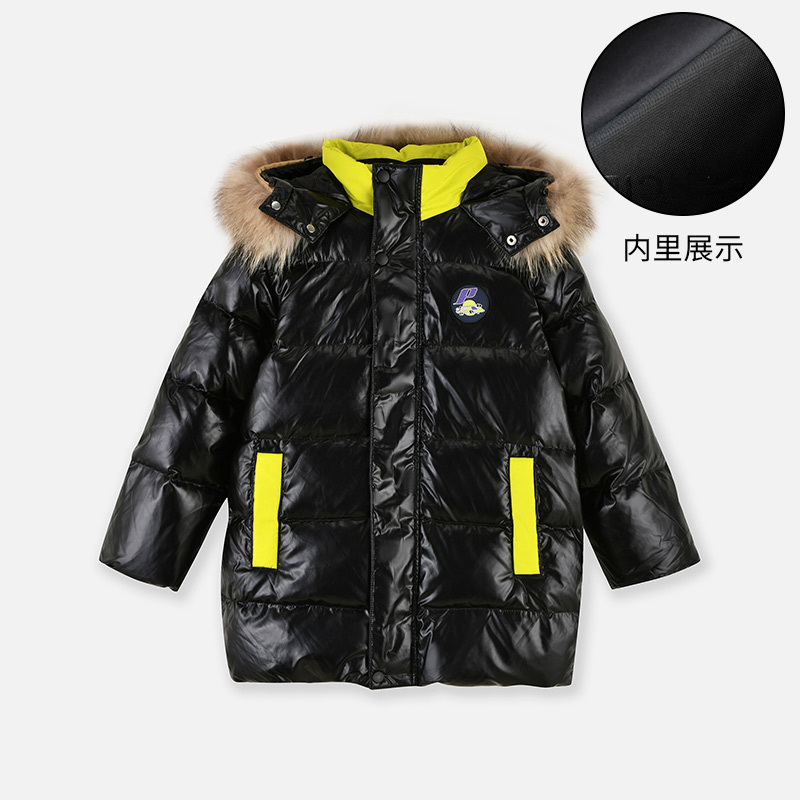 【1件3.5折】铅笔俱乐部秋冬新款男童羽绒服中大童加厚外套儿童中长款上衣 黑色 110cm