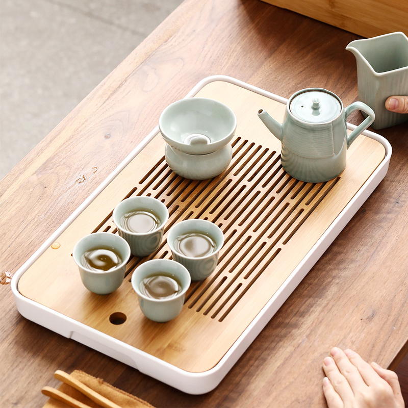 領藝 可收纳式茶盘日式竹制密胺储水茶海家用小型茶台功夫茶托盘不含茶具