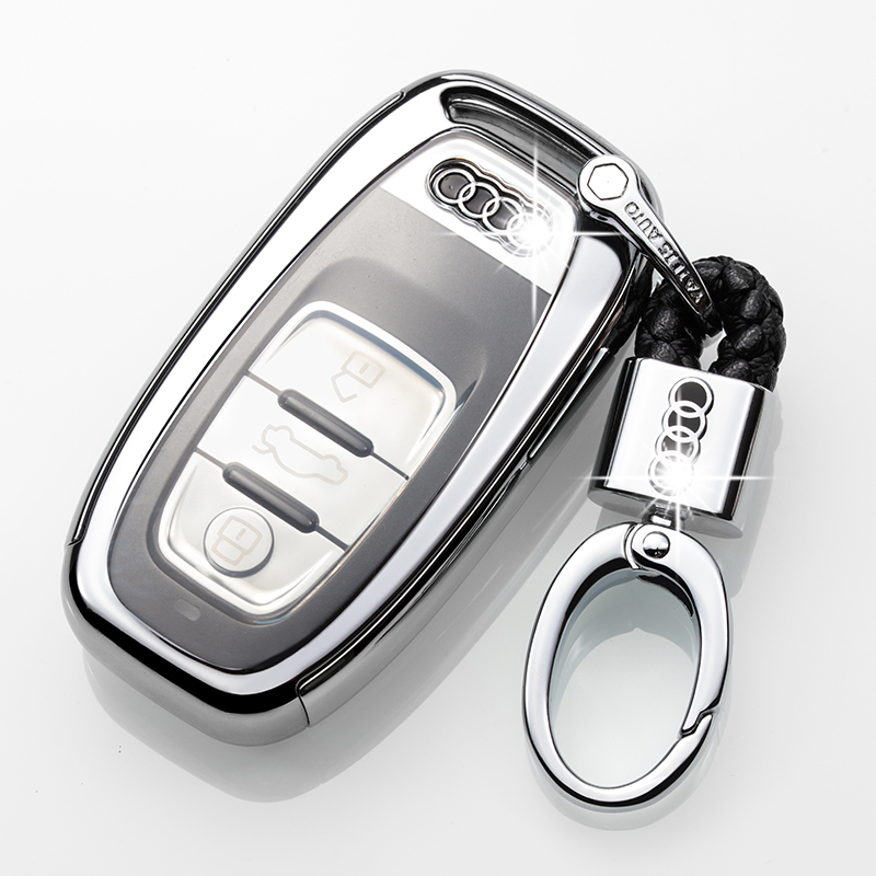 【补贴10%】专用于2018款奥迪Q5A6LA4L钥匙包A5A7A8L汽车钥匙保护套壳扣17款汽车钥匙包 奥迪A款流光银+扣