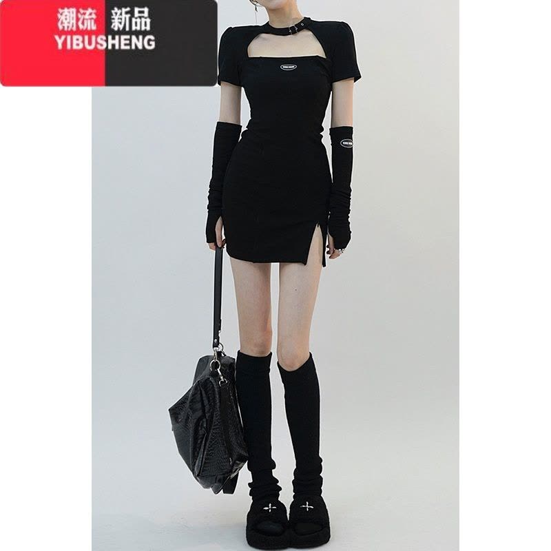 YIBUSHENG辣妹性感镂空连衣裙女春秋2024年新款设计感小众修身显瘦包臀短裙图片