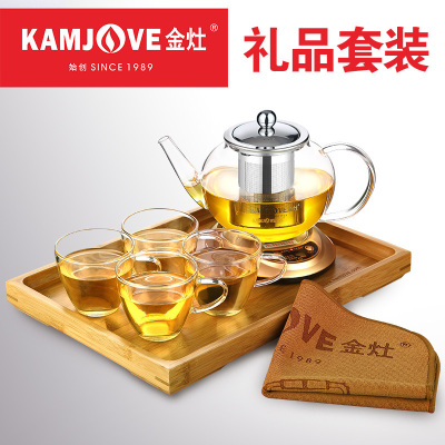 KAMJOVE/金灶 飘逸杯 玻璃杯套装 带把手杯子正品花茶壶茶具 泡红茶杯 绿茶壶保温杯垫水具水杯茶巾托盘耐热整套茶道