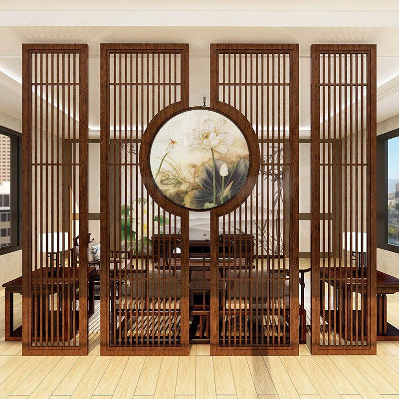 新中式屏风隔断闪电客客厅酒店办公室遮挡煞简约现代实木玄关通顶装饰
