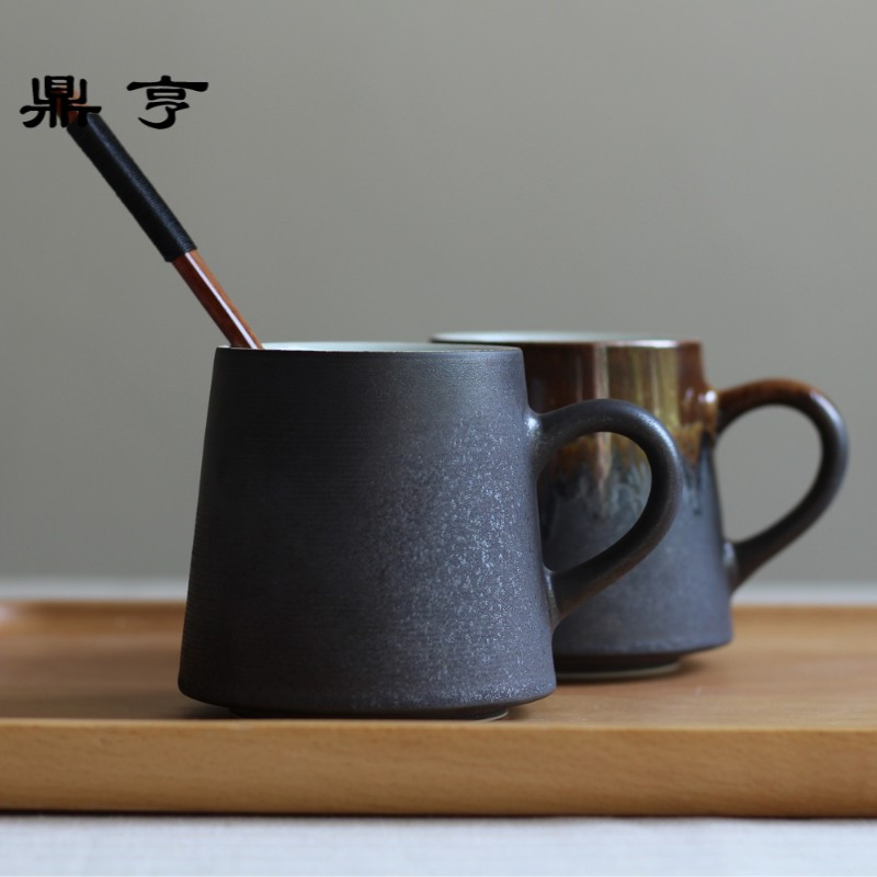 鼎亨复古简约陶瓷杯子个性带勺马克杯创意咖啡杯情侣水杯茶杯定制