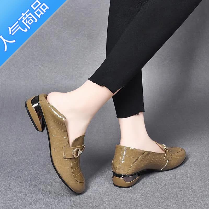 SUNTEK单鞋女2023春夏新款软皮软底乐福鞋粗跟低跟小皮鞋大码女鞋41—43图片