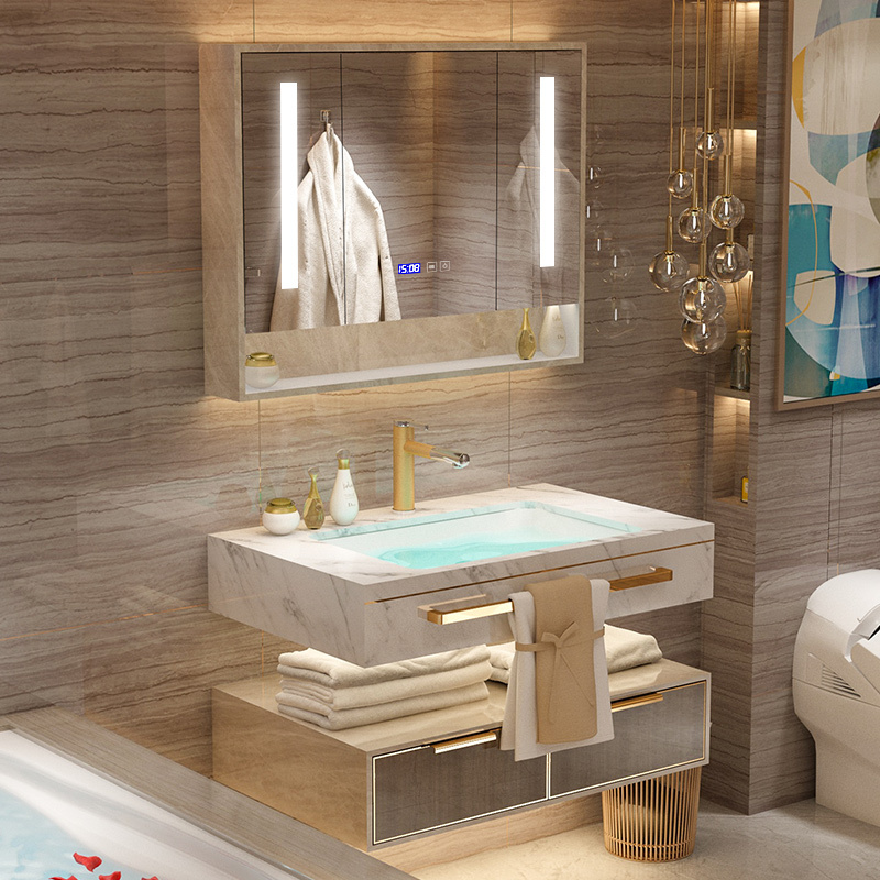 轻奢浴室柜简约洗手台智能洗脸盆柜卫生间洗漱台大理石卫浴柜组合