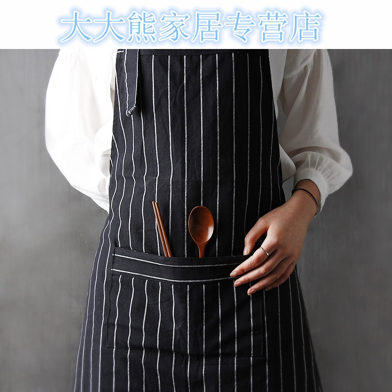 纯棉家用条纹防污做饭围裙 创意简约时尚工作男女围裙