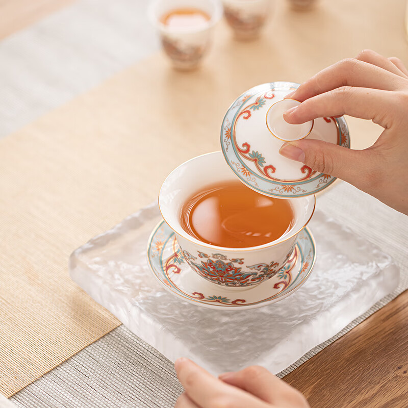 苏氏陶瓷/SUSHI CERAMICS SS002 羊脂玉瓷宝相花15件套茶具大套装 (单位:套)高清大图