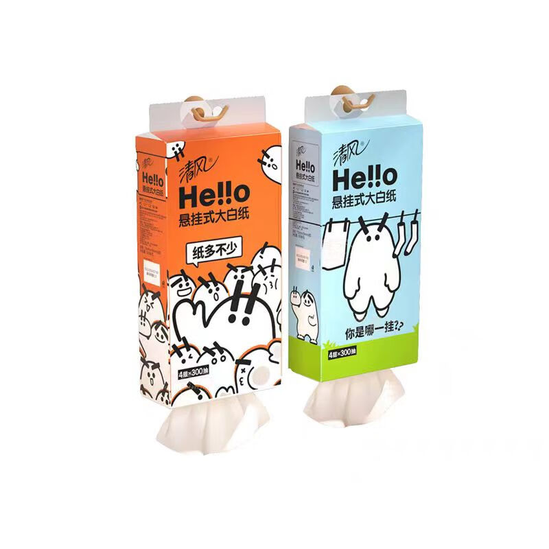 清风 Hello4层300抽 挂抽式面巾纸BR1CMHLOE1*2提(蓝色,橙色随机发货)