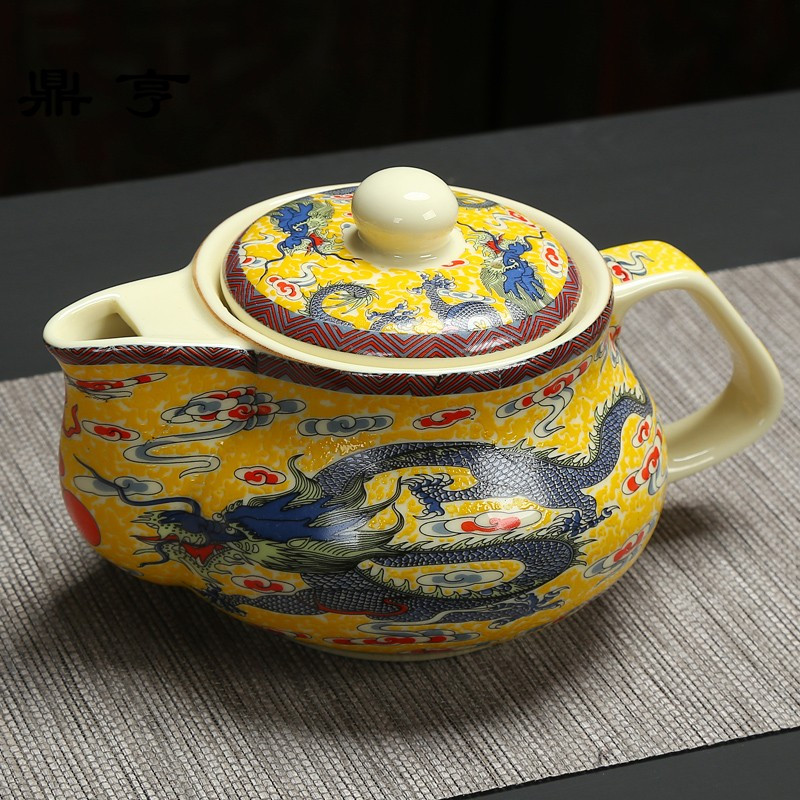 鼎亨大号陶瓷茶壶功夫茶具泡茶壶带过滤580毫升手柄式家用双龙